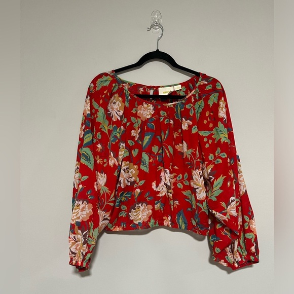 Maeve by Anthropologie Lake House Red Floral Top Size XS - Picture 2 of 10